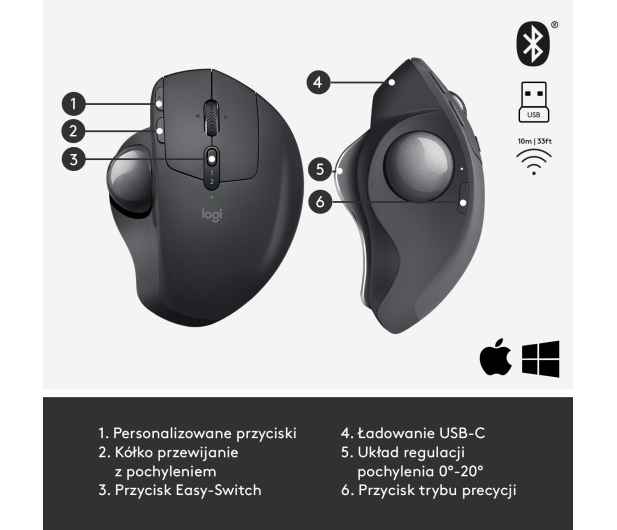 Logitech MX Ergo Trackball grafitowa - 388627 - zdjęcie 9